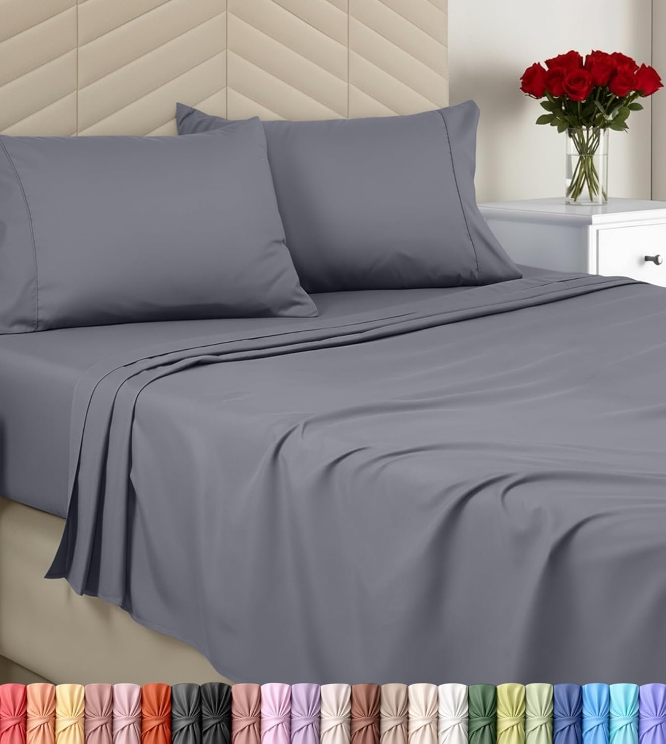 Utopia Bedding Queen Sheet Set, Soft Microfiber 4 Piece Bed Sheets with 15″ Deep Pocket – Easy Care Brushed Microfiber (Queen, Grey)