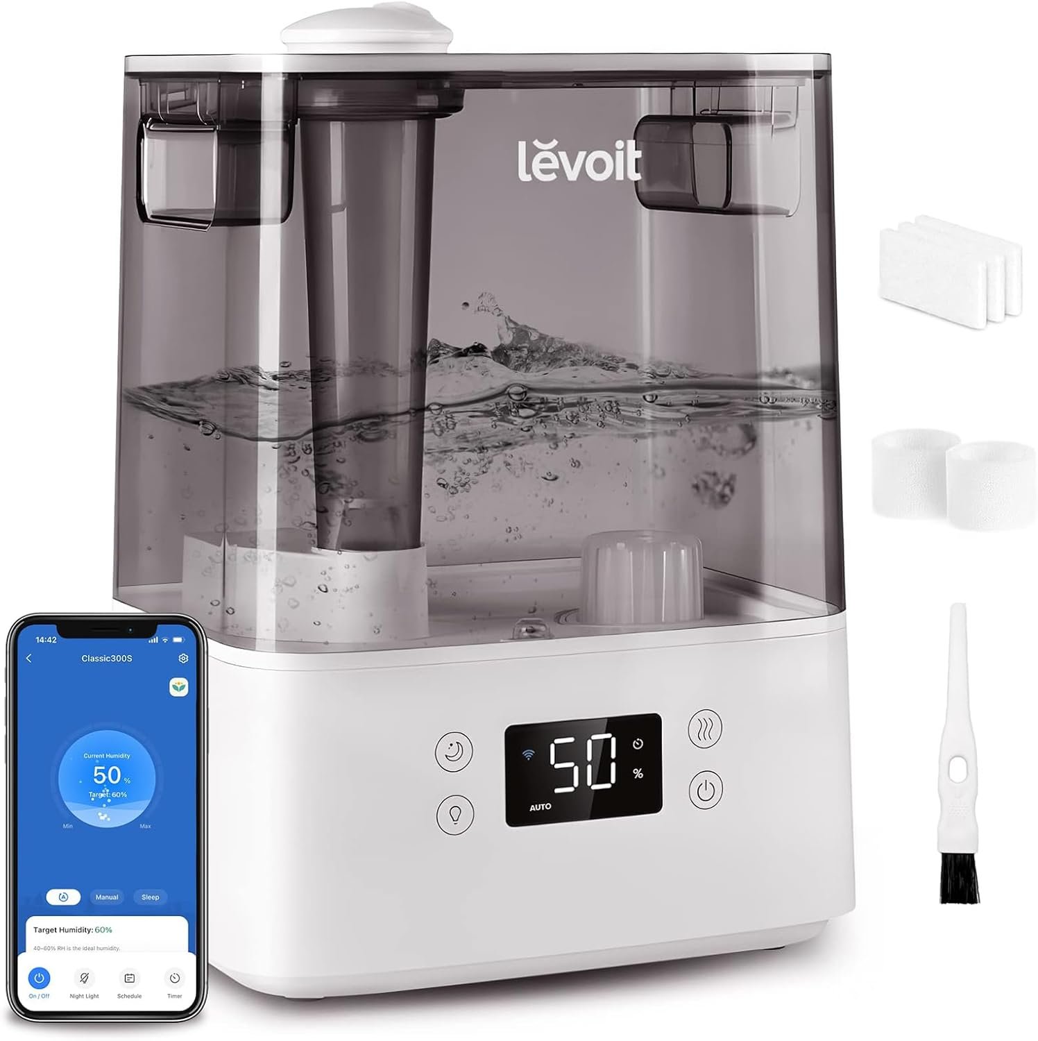 LEVOIT Humidifiers for Bedroom Large Room Home, (6L) Cool Mist Top Fill Essential Oil Diffuser for Baby & Plants, Smart App & Voice Control, Rapid Humidification & Auto Mode – Quiet Sleep Mode, Gray