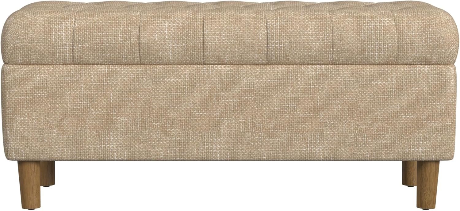 Homepop Home Decor | Tufted Ainsley Button Storage Ottoman Bench with Hinged Lid | Ottoman Bench with Storage for Living Room & Bedroom, Oatmeal Textured Fabric