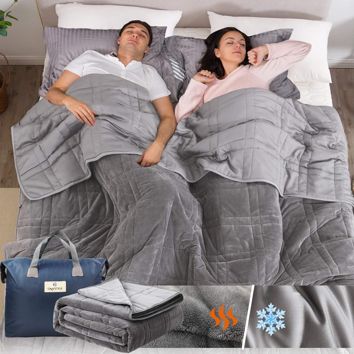 OMYSTYLE Queen Size Weighted Blanket 80”x87”(30lbs, Double-Sided), Warm Short Plush and Cool Tencel Fabric Reversible Weighted Blanket for Adult – Carry Bag Included