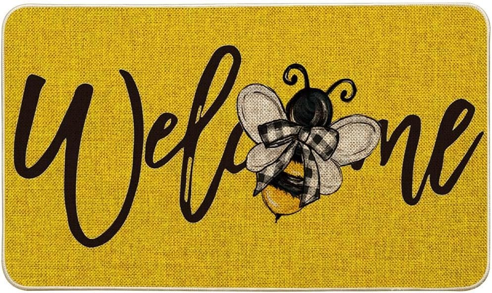Artoid Mode Yellow Bee Welcome Spring Doormat, Home Summer Decor Low-Profile Switch Rug Door Mat Floor Mat for Indoor Outdoor 17×29 Inch