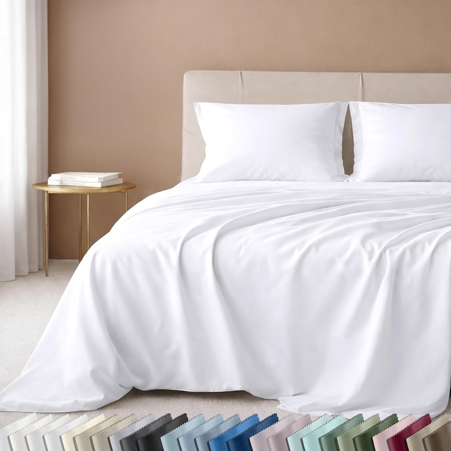 California Design Den Deep Pocket King Sheets Set – Luxury 600 Thread Count Sateen, 100% Cotton Sheets with All Around Elastic for a Snug Fit, Durable Bedding Set – White