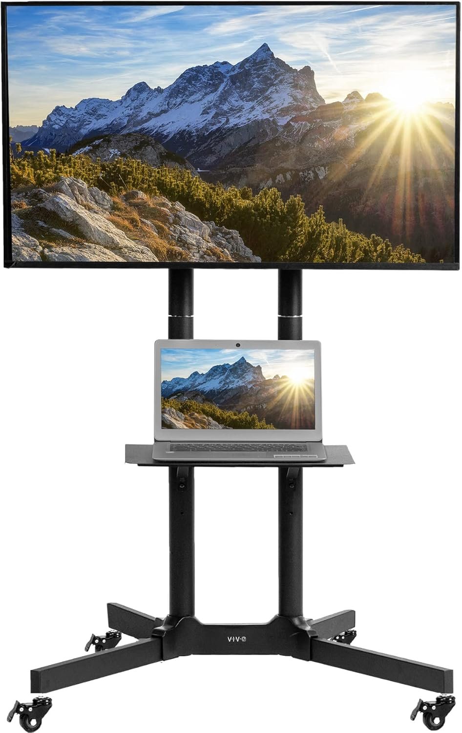 VIVO Mobile TV Cart for 32 to 83 inch Screens up to 110 lbs, LCD LED OLED 4K Smart Flat and Curved Panels, Rolling Stand with Laptop DVD Shelf, Locking Wheels, Max VESA 600×400, Black, STAND-TV03E