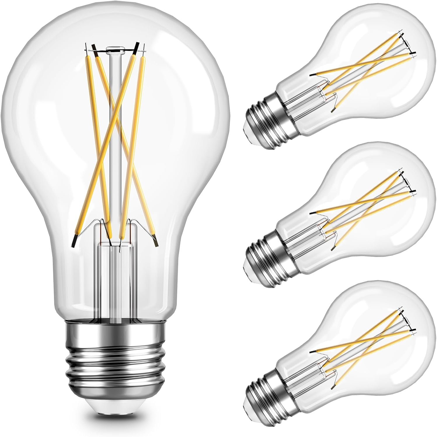 TJOY 4 Pack A19 Vintage LED Edison Bulbs, Dimmable Light Bulb 60W Equivalent, High Brightness 2700K Warm White, 8W E26 Standard Base, 800Lumens, CRI80+, Clear Glass Filament Bulb for Home, Farmhouse