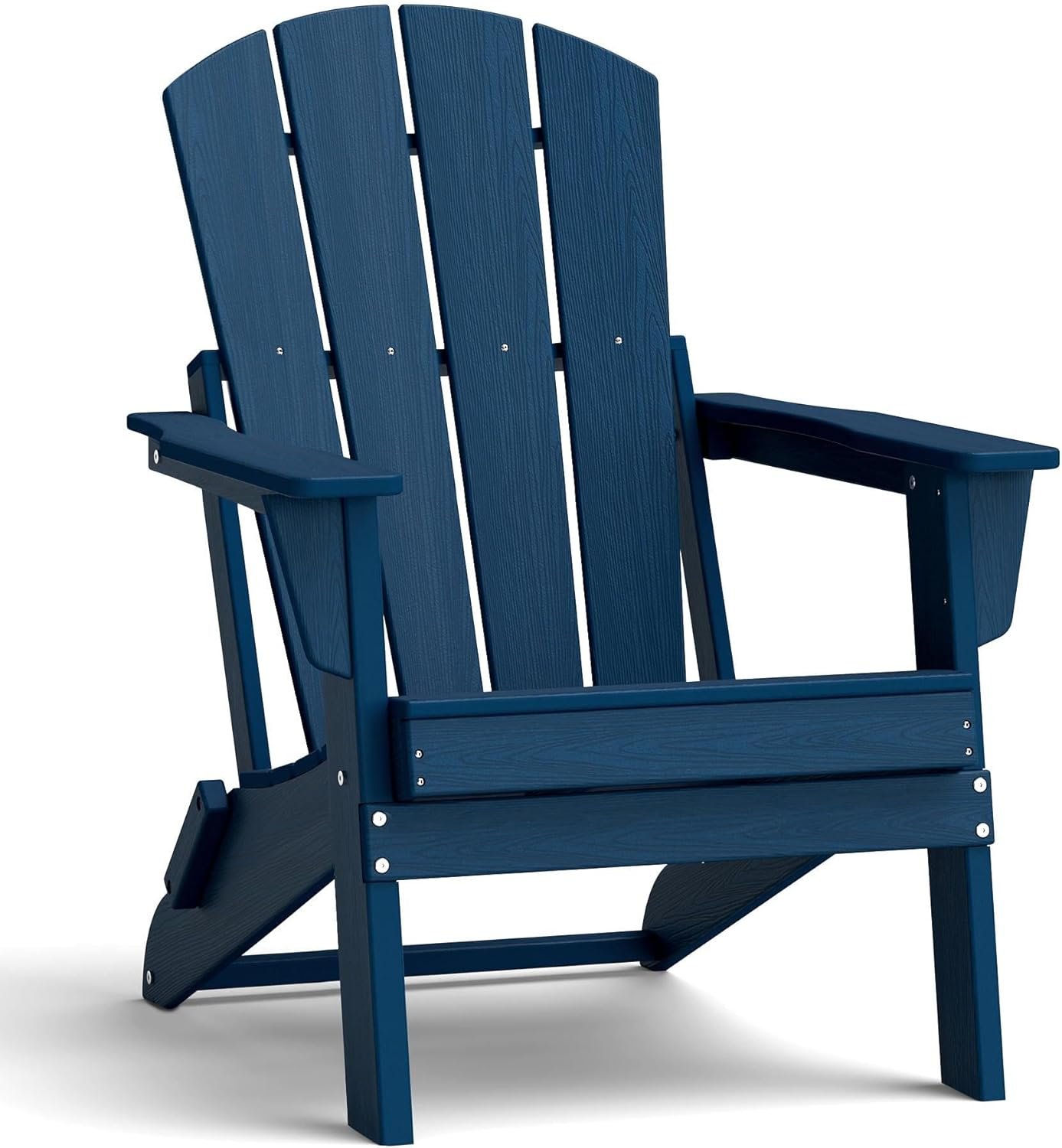 Folding Adirondack Chair, Lightweight & Portable HDPE Patio Chair, All-Weather Space-Saving Foldable Fire Pit Seating for Camping, Backyard, Deck-Navy Blue