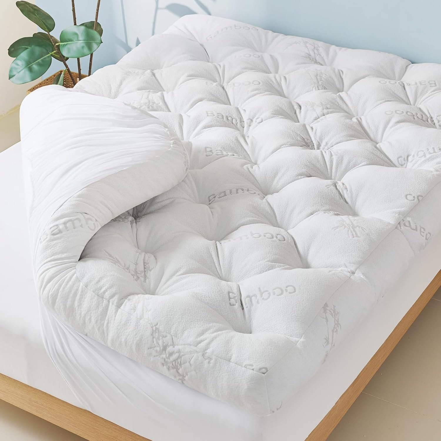 5 Inch King Mattress Topper Viscose Derived from Bamboo,Extra Thick Pillow Top Mattress Pad King Size,Cooling for Hot Sleepers,Memory Foam Filling for Pain Relief,White