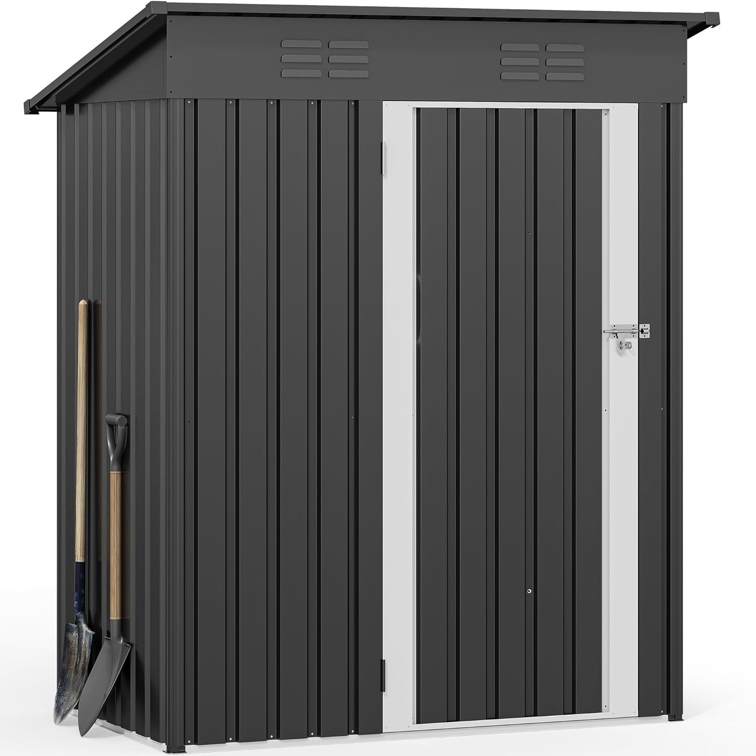 DWVO 5x3ft Metal Outdoor Storage Shed, Waterproof Tool Shed Heavy-Duty Storage Unit with Lockable Door and Vents, Ideal for Bicycles, Tools, Lawnmowers, Backyards, Patios, Lawns – Dark Gray