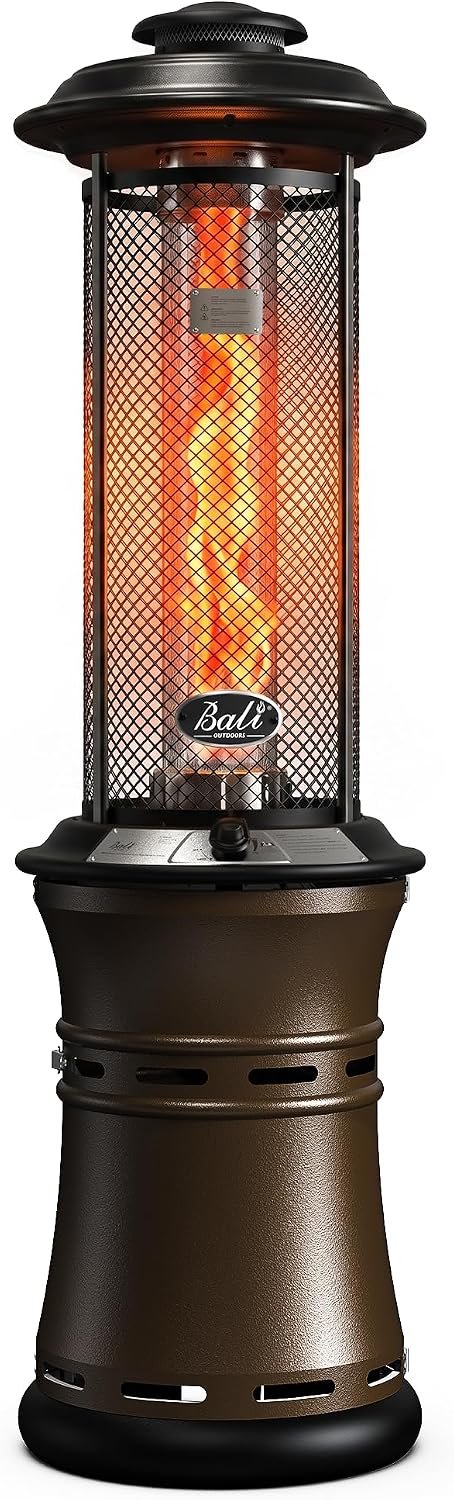 BALI OUTDOORS Gas Patio Heater – Floor-Standing Outdoor Commercial Heater, Round Dancing Flame, Wheels, Glass Tube, Suitable For Balcony, Veranda, BBQ Party