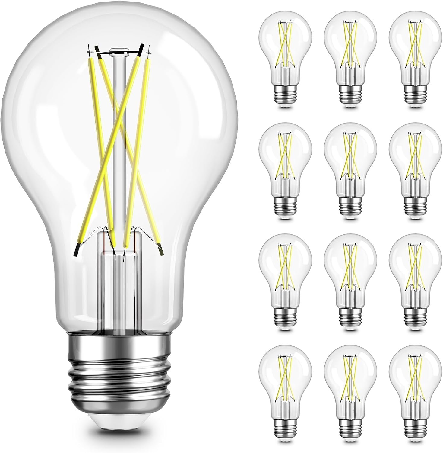 TJOY 12 Pack A19 Vintage LED Edison Bulbs, Dimmable Light Bulb 60W Equivalent, High Brightness 5000K Daylight, Ultra-Bright, 8W E26 Standard Base, 800Lumens, CRI80+, Clear Glass Filament Bulb for Home