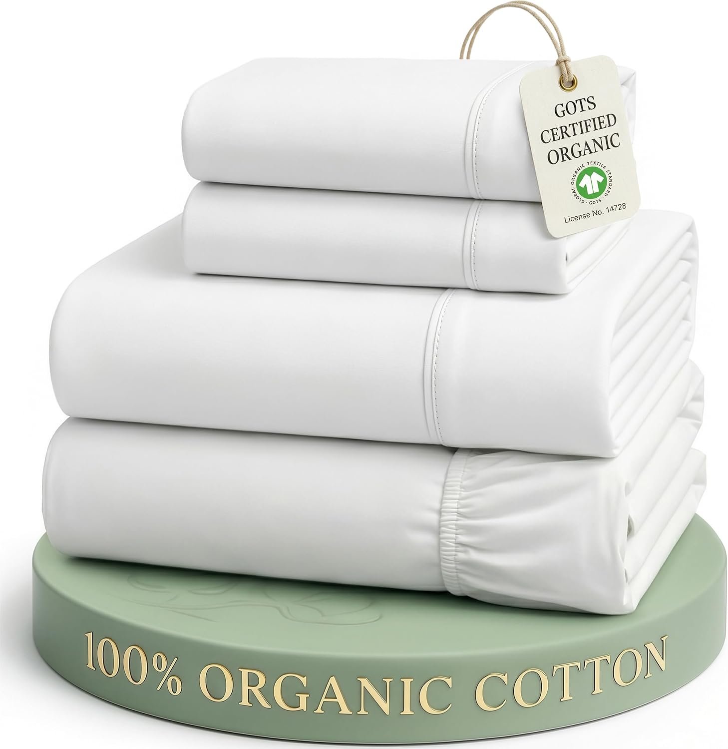 LANE LINEN Queen Sheets 100% Organic Cotton 4pc Percale Cooling – White | Queen Sheet Set, GOTS Certified Organic Cotton Percale – Crisp, Cool & Breathable, For Hot Sleepers, All-Season Comfort