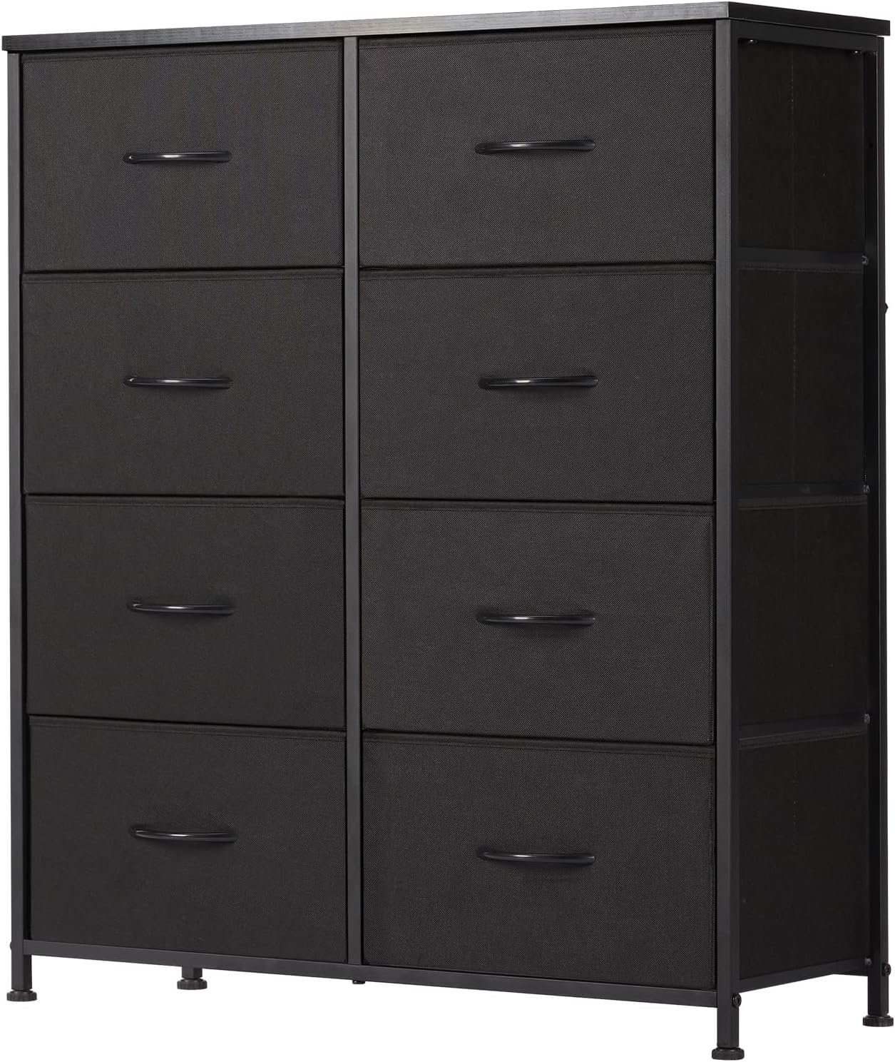 Sweetcrispy Dresser, Dresser for Bedroom Organizer Storage, Fabric Storage Tower with 8 Drawers, Chest of Drawers with Steel Frame, Wood Top for Living Room, Closet, Black