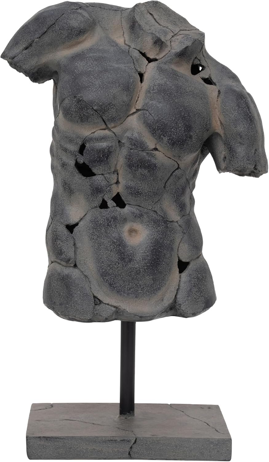Modern Cracked Male Torso Sculpture – Polyresin Statue with Textured Black Finish – Artistic Sculptures Home Decor for Office or Living Room – 15″x9″x25″, Black