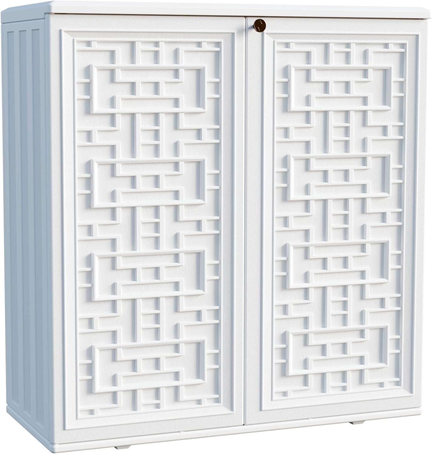 Mrosaa Indoor Outdoor Storage Cabinet Waterproof with Shelf, Off White Plastic Outdoor Cabinets for Patio/Garden/Backyard, Size 34.3”L*15”W*36.2”H