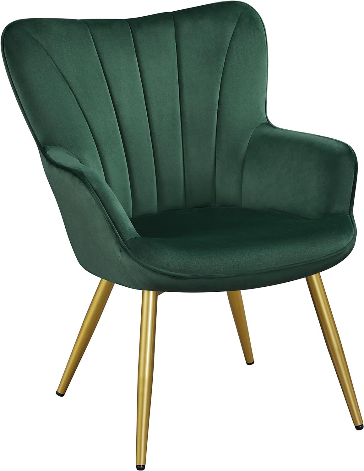 Yaheetech Velvet Accent Chair, Modern Armchair Vanity Chair with Wing Side and Metal Legs, Cozy and Soft Padded and High Back for Living Room/Makeup/Office/Bedroom, Green