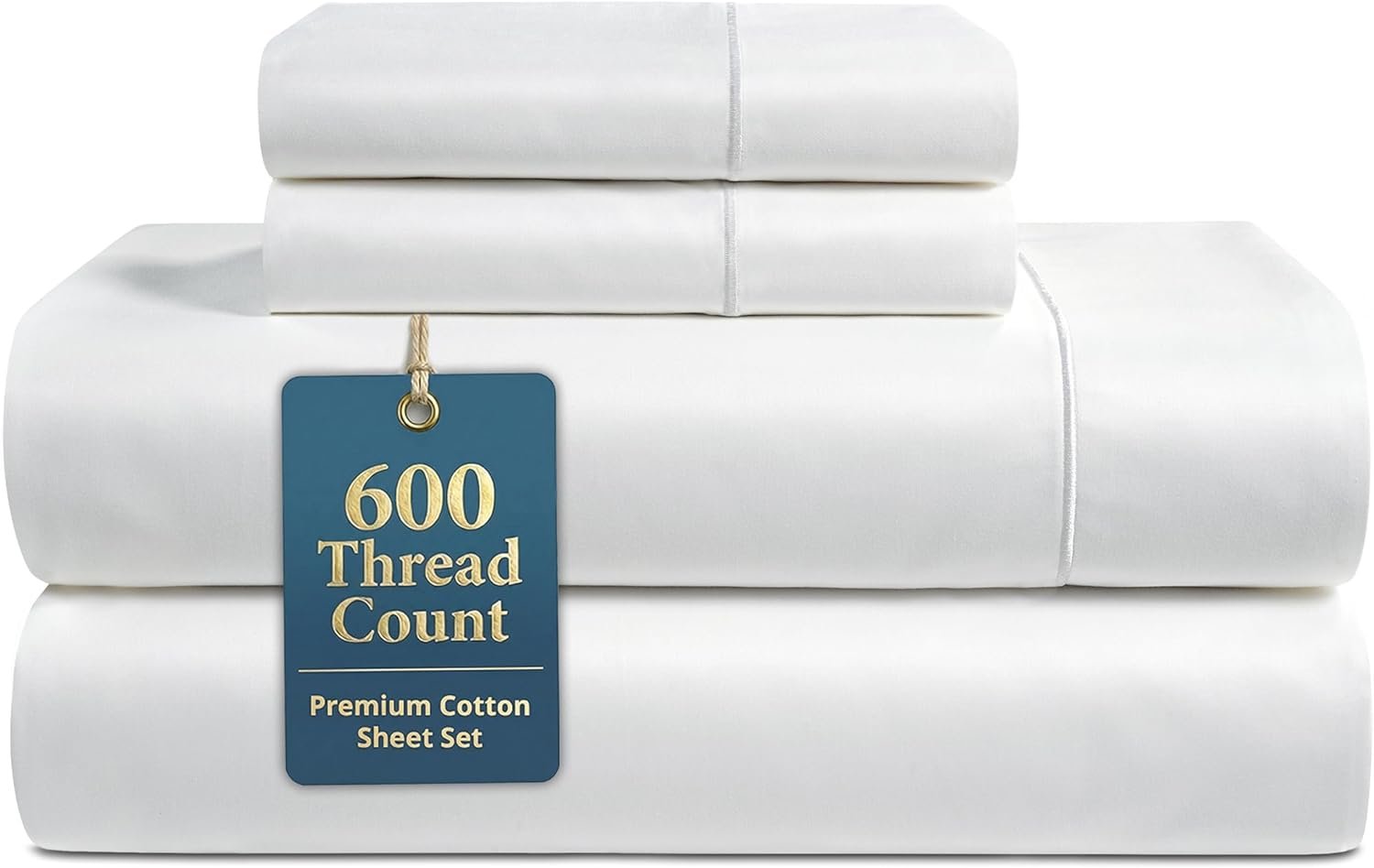 LANE LINEN Queen Sheet Set – 100% Cotton Sateen 600 Thread Count – Deep Pocket 4 Piece- Soft Breathable Hotel Luxury Oeko-Tex Certified – Machine Washable – All Season Durable Smooth Easy-Fit – White