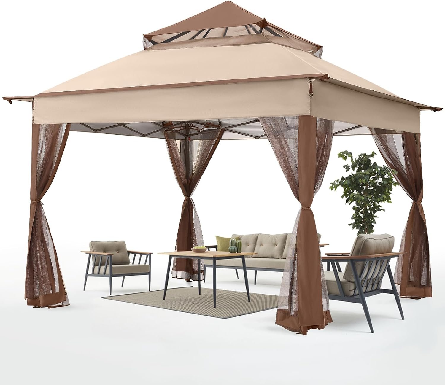 ABCCANOPY Pop Up Gazebo 11×11 – Outdoor Canopy Tent with Mosquito Netting for Patio Garden Backyard (Beige)