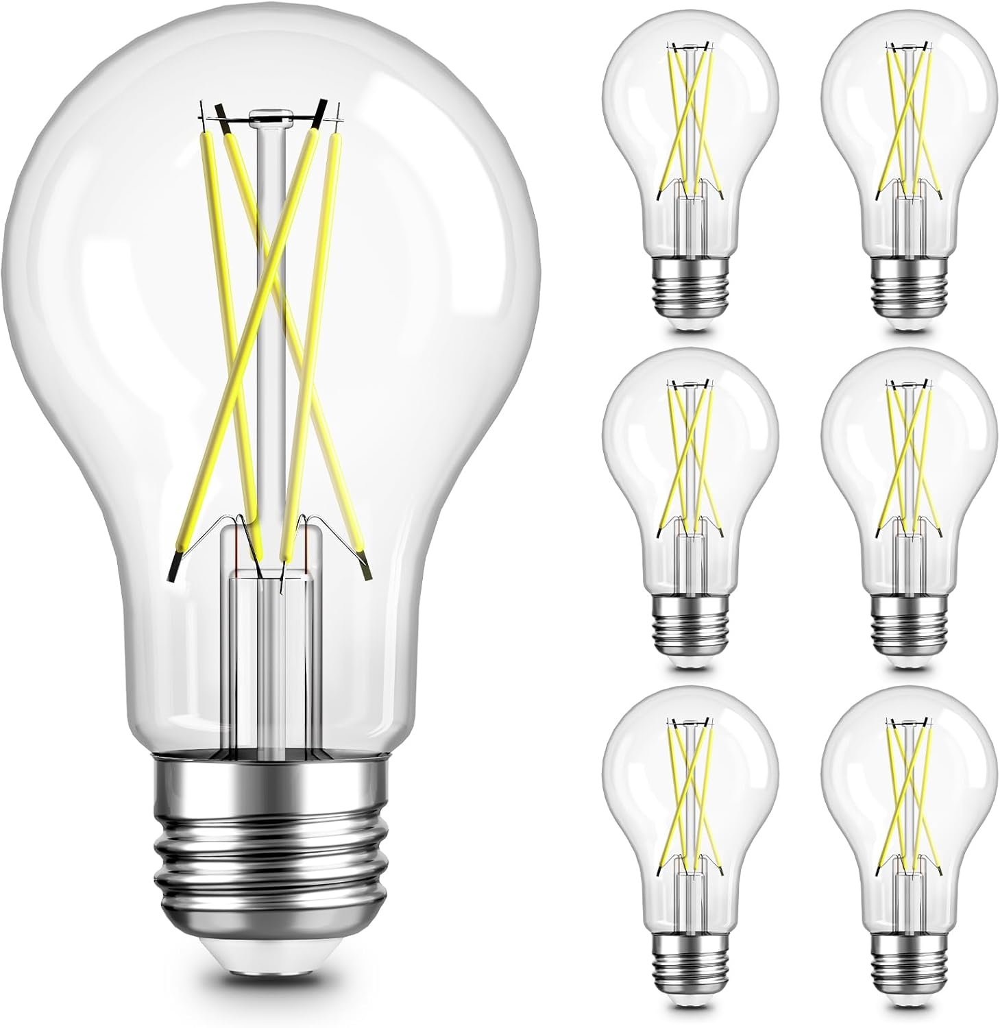 TJOY 6 Pack A19 Vintage LED Edison Bulbs, Dimmable Light Bulb 60W Equivalent, High Brightness 5000K Daylight, Ultra-Bright, 8W E26 Standard Base, 800Lumens, CRI80+, Clear Glass Filament Bulb for Home