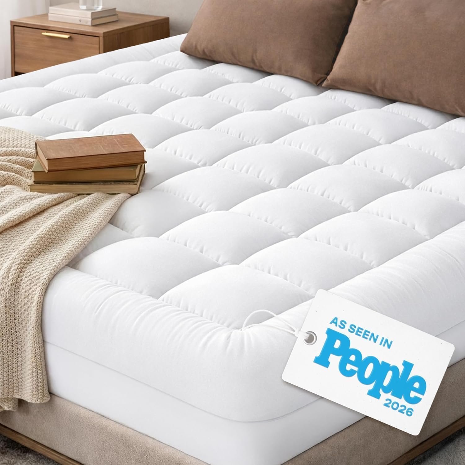 Niagara Sleep Solution Cloud-Like Queen Non-Slip Mattress Topper – 100% Cotton Top Mattress Pad for Back Pain Relief – Extra-Grip, Breathable & Naturally Cooling for Hot Sleepers, White