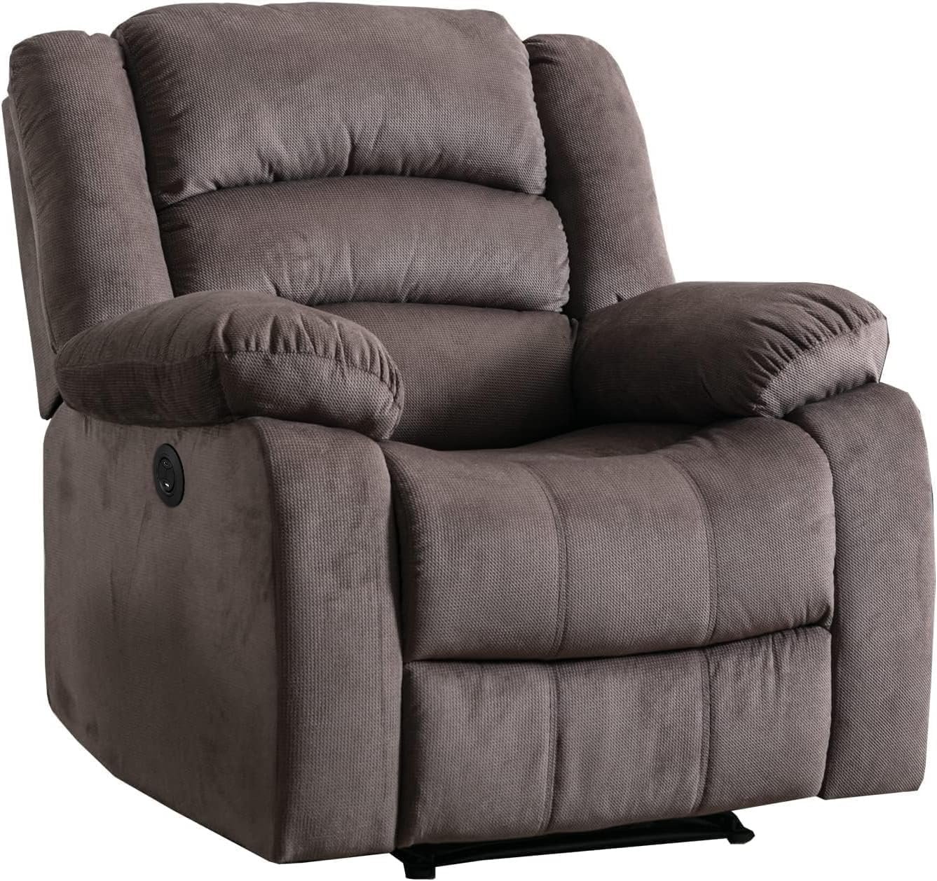 EBELLO Classic Power Recliner Chair, Oversized Electric Overstuffed Reclining Chair with Soft Cushion and Back, Sofa with Comfortable Armchair, Brown