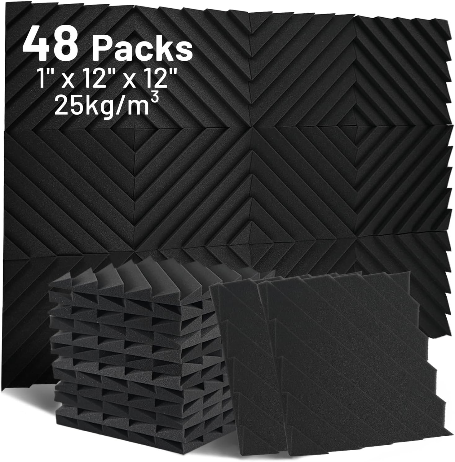 Focusound 48 Pack Sound Proof Foam Panels, 1″ x 12″ x 12″ Acoustic Foam Panels for Wall High Density Soundproofing Wedge Panels for Studio Office Game Room