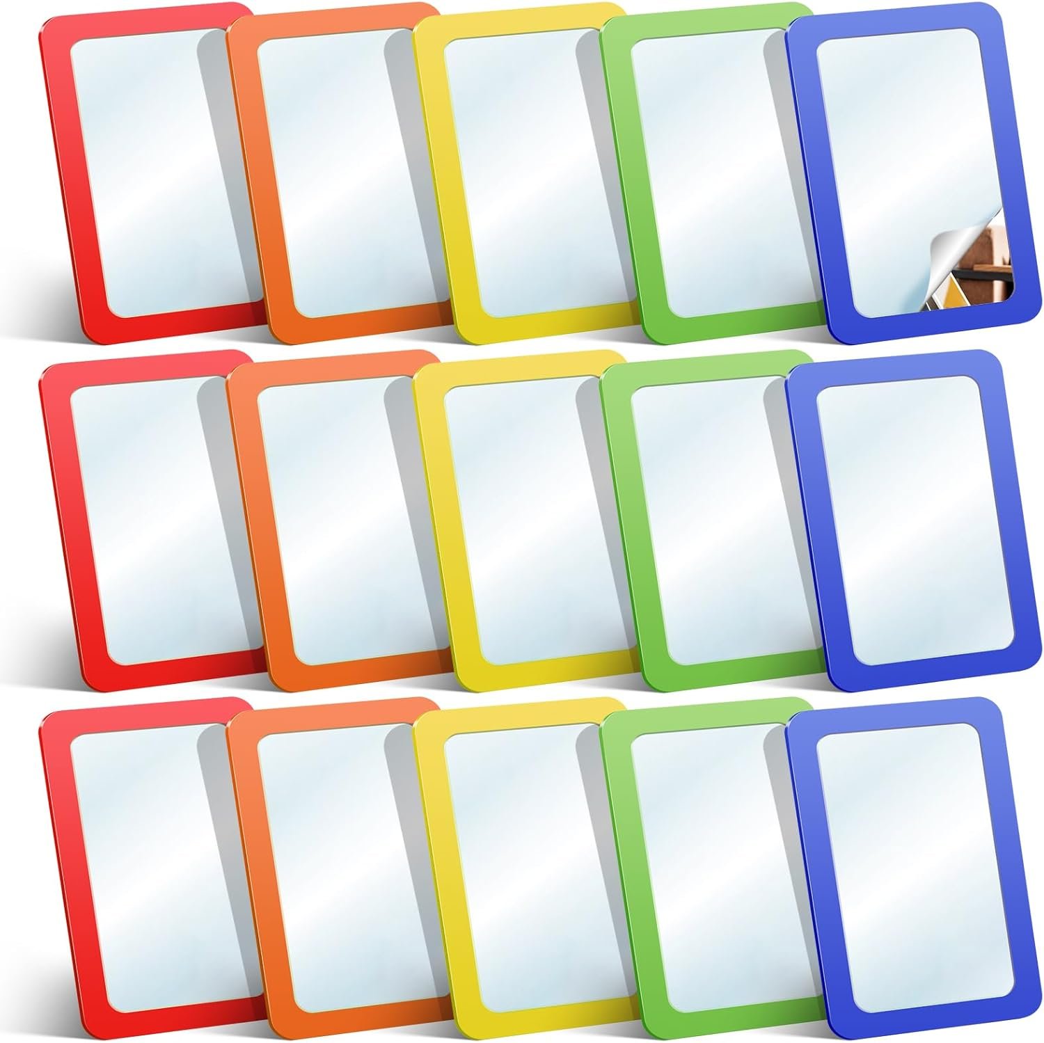 15 Pcs Small Mirrors for Kids 6 x 4 Inch Unbreakable Shatterproof Mirror for Crafts Square Round Corners Double Sided Preschool Facial Expression Classroom Mirror DIY Crafts (5 Bright Colors)
