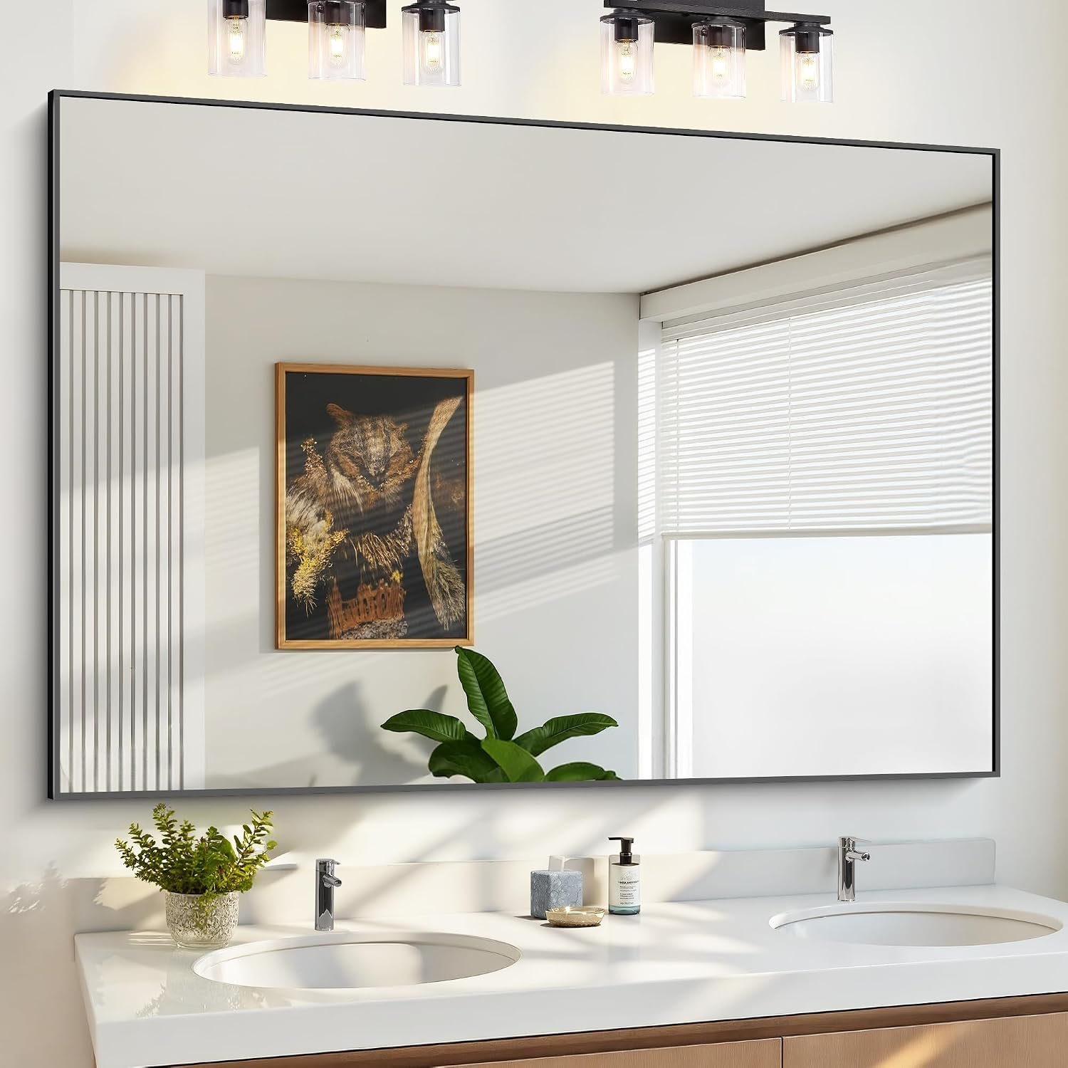 KOCUUY 60×40 Inch Large Black Wall Mounted Mirror,Aluminum Framed Decorative Rectangular Bathroom Mirror for Wall Over Sink,Vanity Mirror for Bedroom Living Room Bathroom,Functional Oversized Mirror