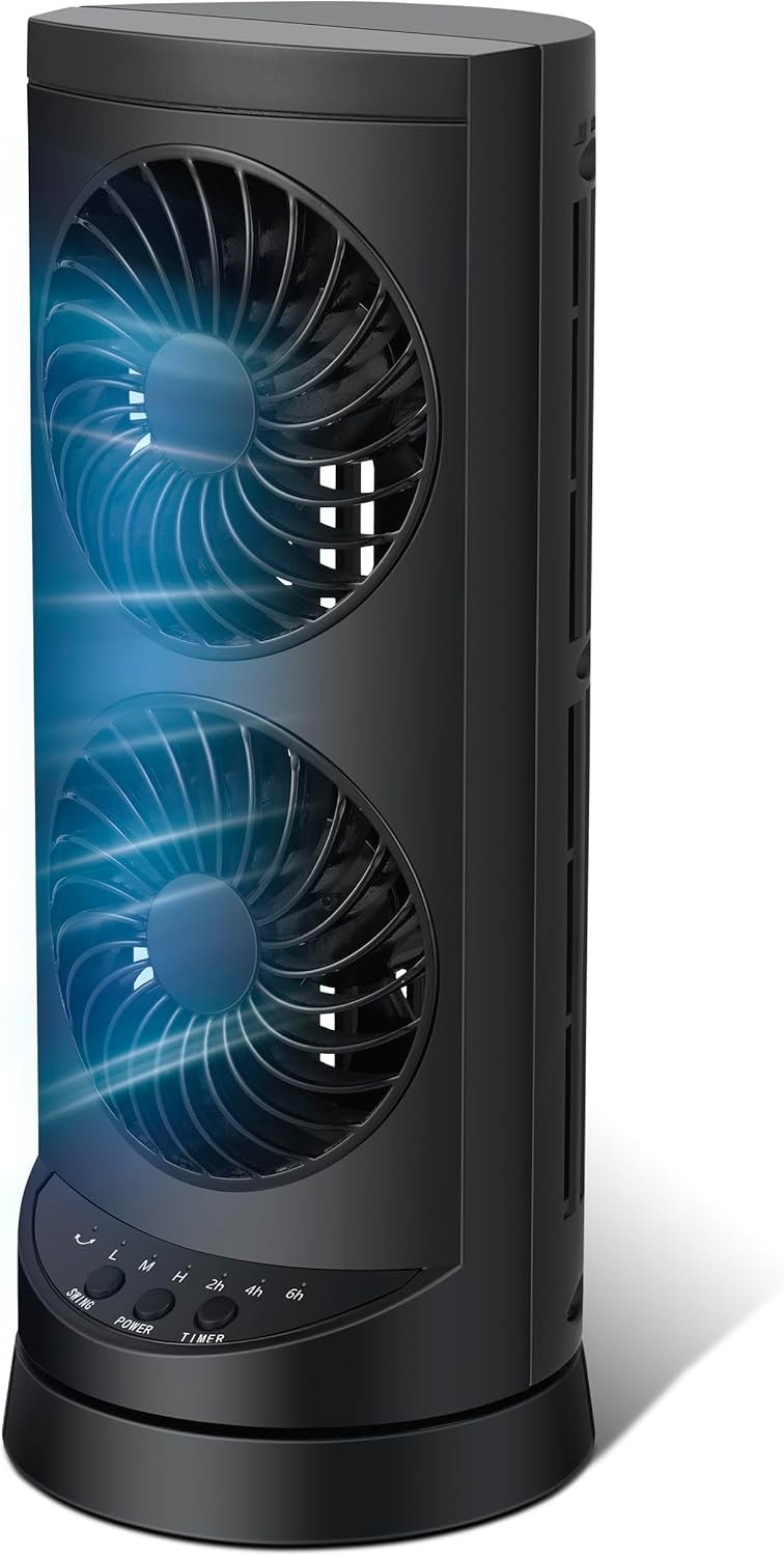 Personal Tower Cooling Fans that Blow Cold Air, Standing Small Desk Fan with 3 Speeds & Timer, 60° & 110° Oscillating Table Fan, Quiet and Safe Electric Floor Fan for Bedroom, Bedside, Home, Office