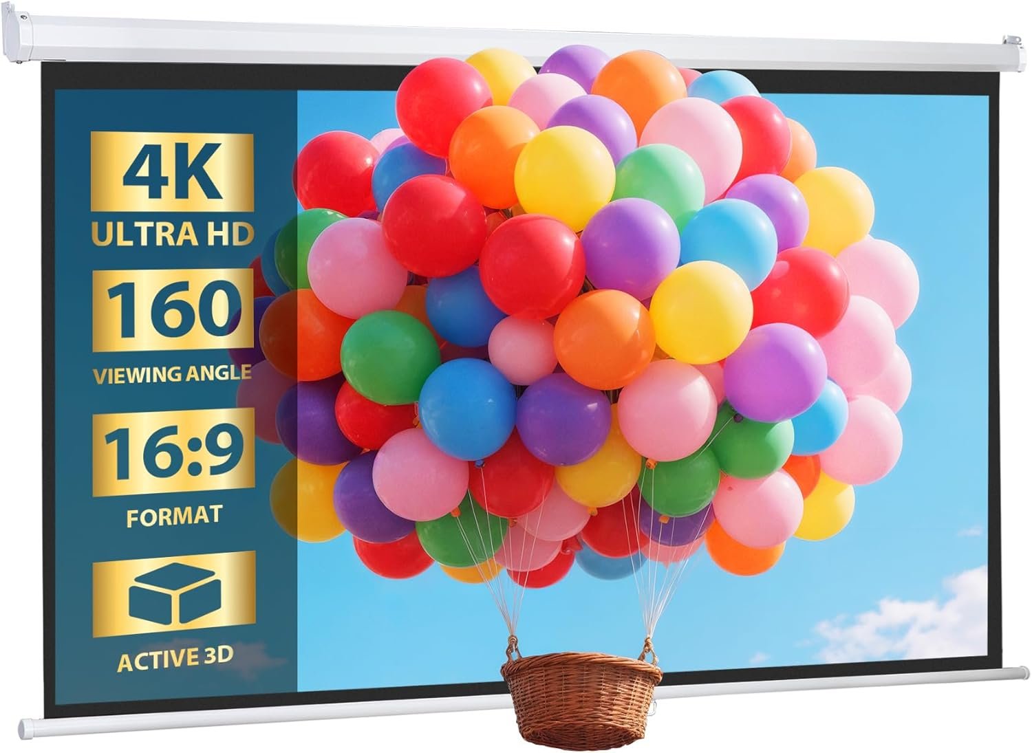 SUPER DEAL 100” 16:9 HD Projection Screen Foldable Anti-Crease Portable Projector Movie Screen Manual Pull Down for Home Theater Presentation Education Outdoor Indoor Public Display, White