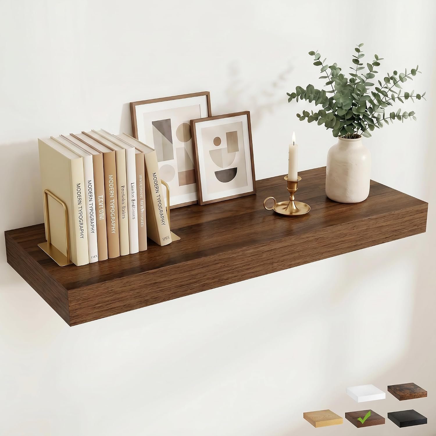 FLYJOE 36 Inch Long Floating Shelves for Wall Set of 1, 12″ D Wood Grain Bathroom Shelves with Invisible Brackets, Easy Install Engineered Wood Storage Shelves for Kitchen, Living Room, Bedroom