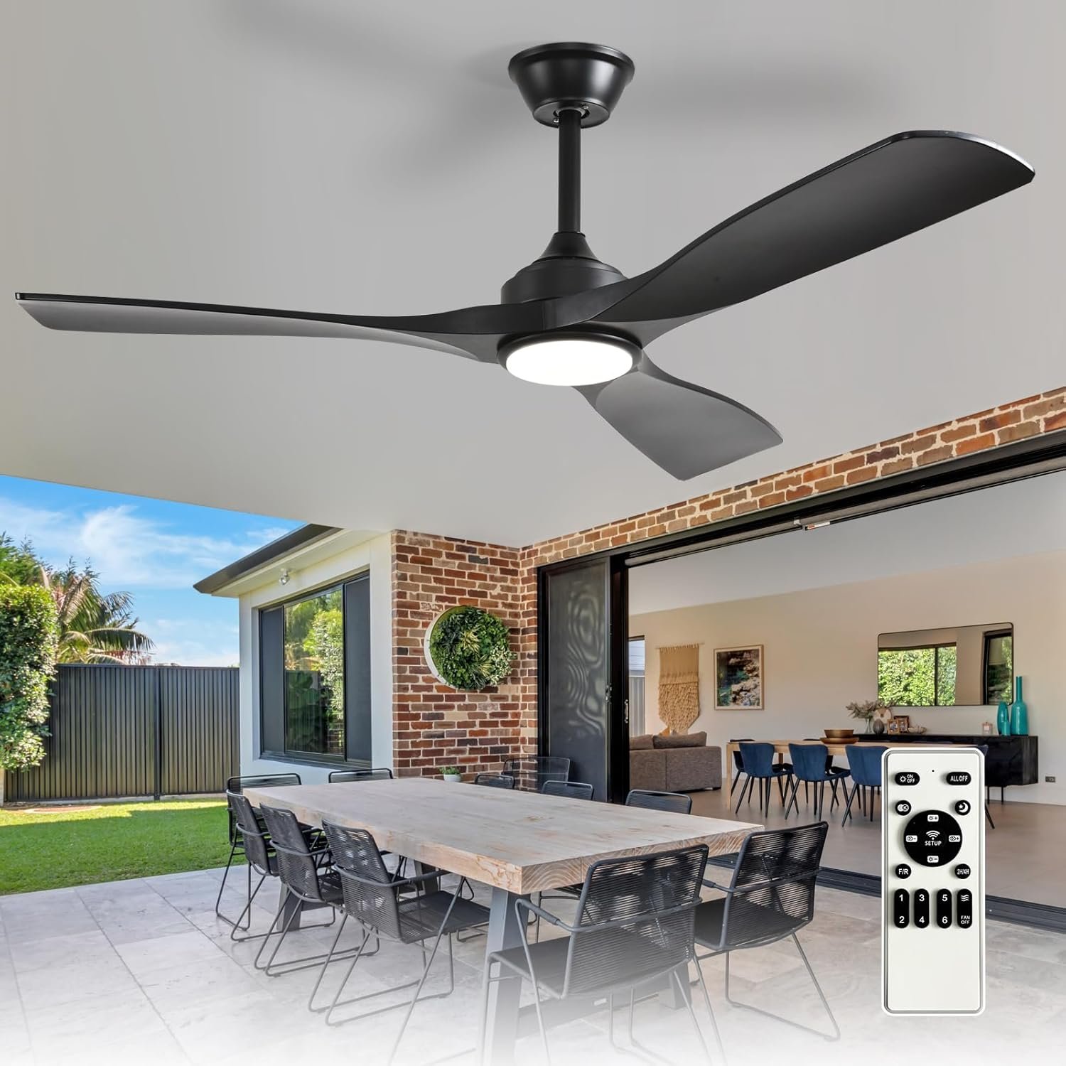 Depuley 52-Inch Ceiling Fan with Light: Black 3 Blade Outdoor Fans for Patios – Dimmable Indoor Fan with Remote Control Living Room Fandelier Ceiling Fans Ultra Quiet DC Motor Reversible 6 Speed Timer