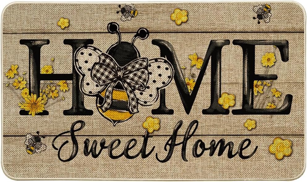 Artoid Mode Bee Daisy Home Sweet Home Spring Doormat, Home Summer Decor Low-Profile Switch Rug Door Mat Floor Mat for Indoor Outdoor 17×29 Inch