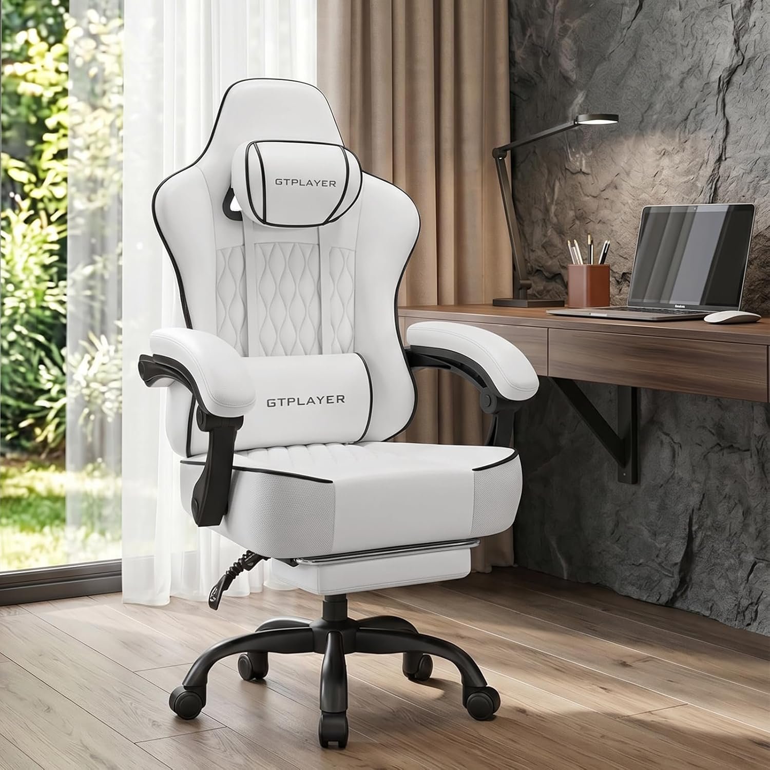 GTPLAYER Gaming Chair, 𝐁𝐢𝐠 𝐚𝐧𝐝 𝐓𝐚𝐥𝐥 Gaming Chair for Adults, 𝐖𝐢𝐝𝐞 𝐒𝐞𝐚𝐭 Computer Game Chairs with 𝐓𝐡𝐢𝐜𝐤 𝐏𝐨𝐜𝐤𝐞𝐭 𝐒𝐩𝐫𝐢𝐧𝐠 𝐂𝐮𝐬𝐡𝐢𝐨𝐧 & Footrest,White