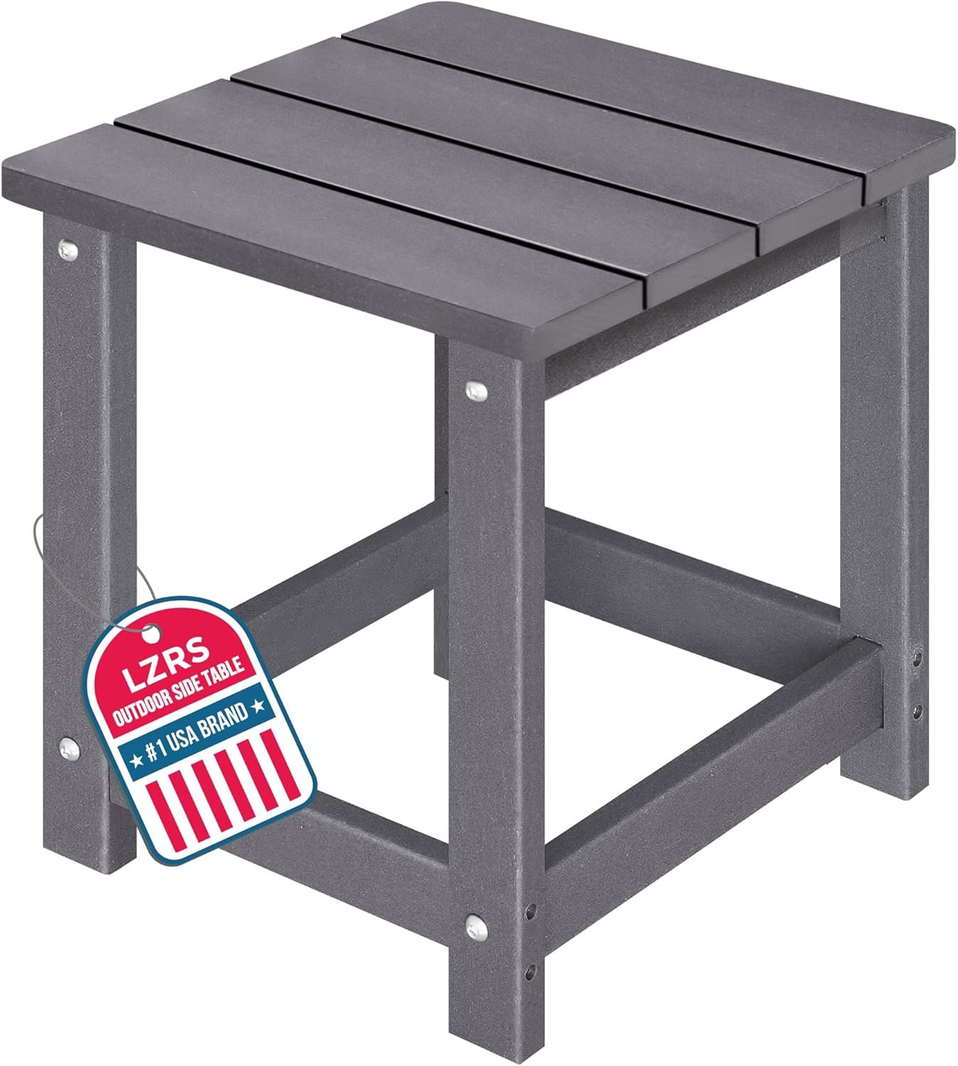 LZRS Square Patio Side Table, Heavy Duty HDPE Outdoor End Table with Wood Texture, Weatherproof Composite Table for Adirondack Chairs, Deck, Pool, Indoor/Outdoor, No Peeling or Cracking(Grey)
