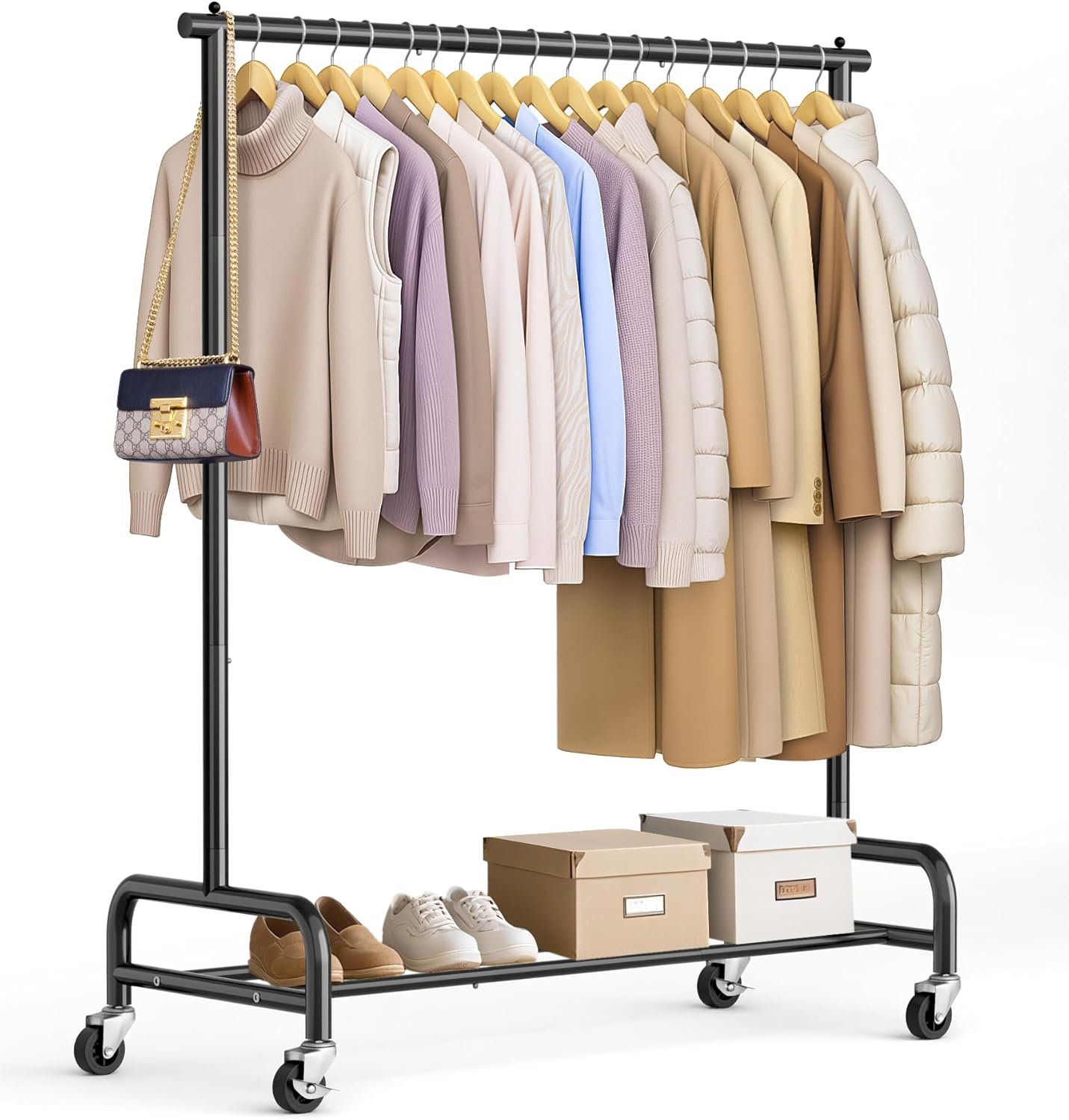 SLEEPING LAMB Heavy Duty Clothing Racks for Hanging Clothes Rack, 43″ Wide Rolling Garment Rack Metal Clothing Hanger Rack with Wheels Wardrobe Rack for Coats, Shirts, Dress, (Black)