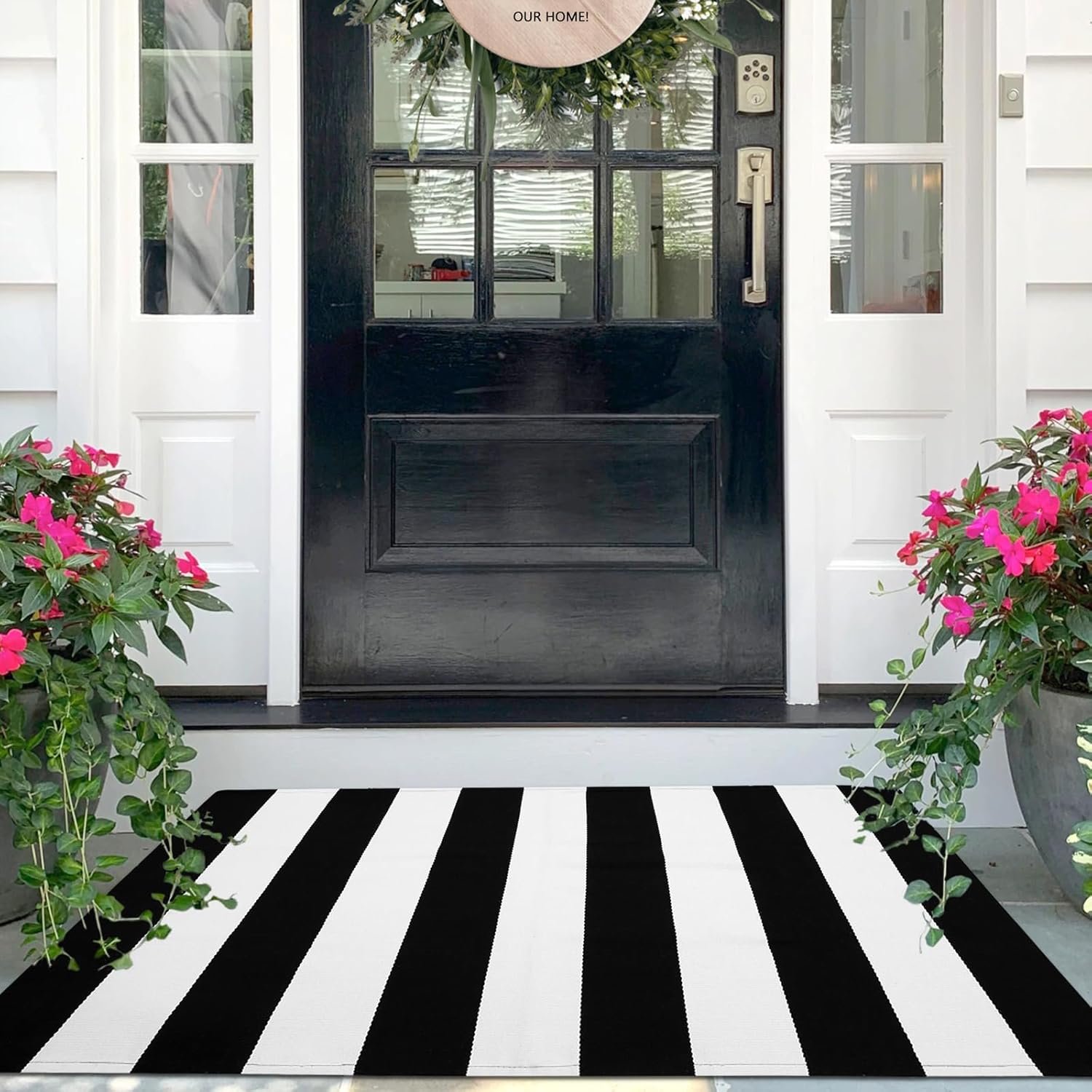 IOHOUZE Black White Striped Rug -27.5″ X 43″ Front Door Mats Outdoor,Washable Rug for Front Porch Decor,Spring Summer Welcome Mats Outdoor Indoor, Doormat for Farmhouse/Entryway/Home Entrance
