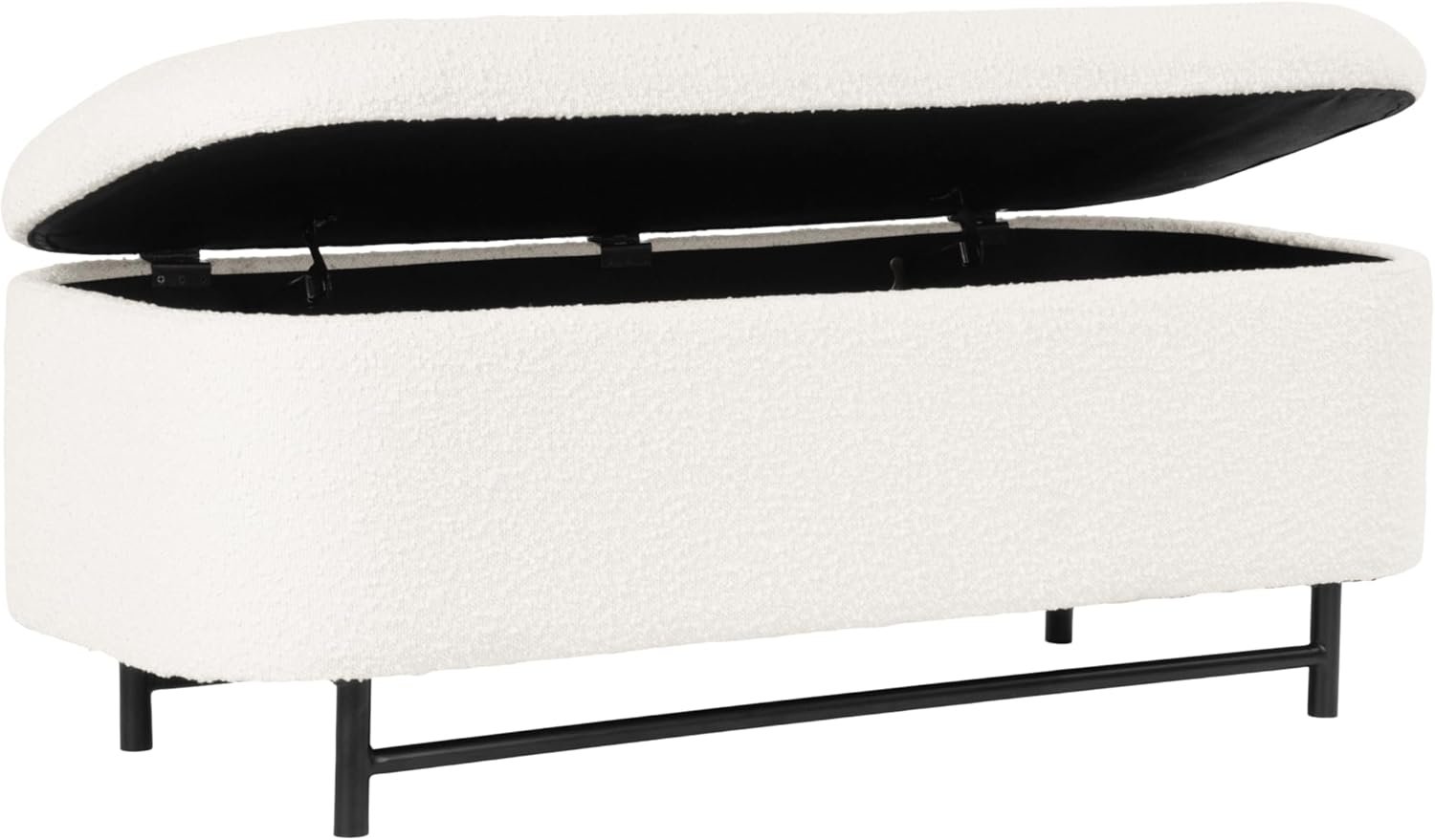 HomePop Ellipse Modern Storage Bench with Metal Legs |Homepop Home Décor|Bench with Storage for Living Room & Bedroom – Cream Boucle