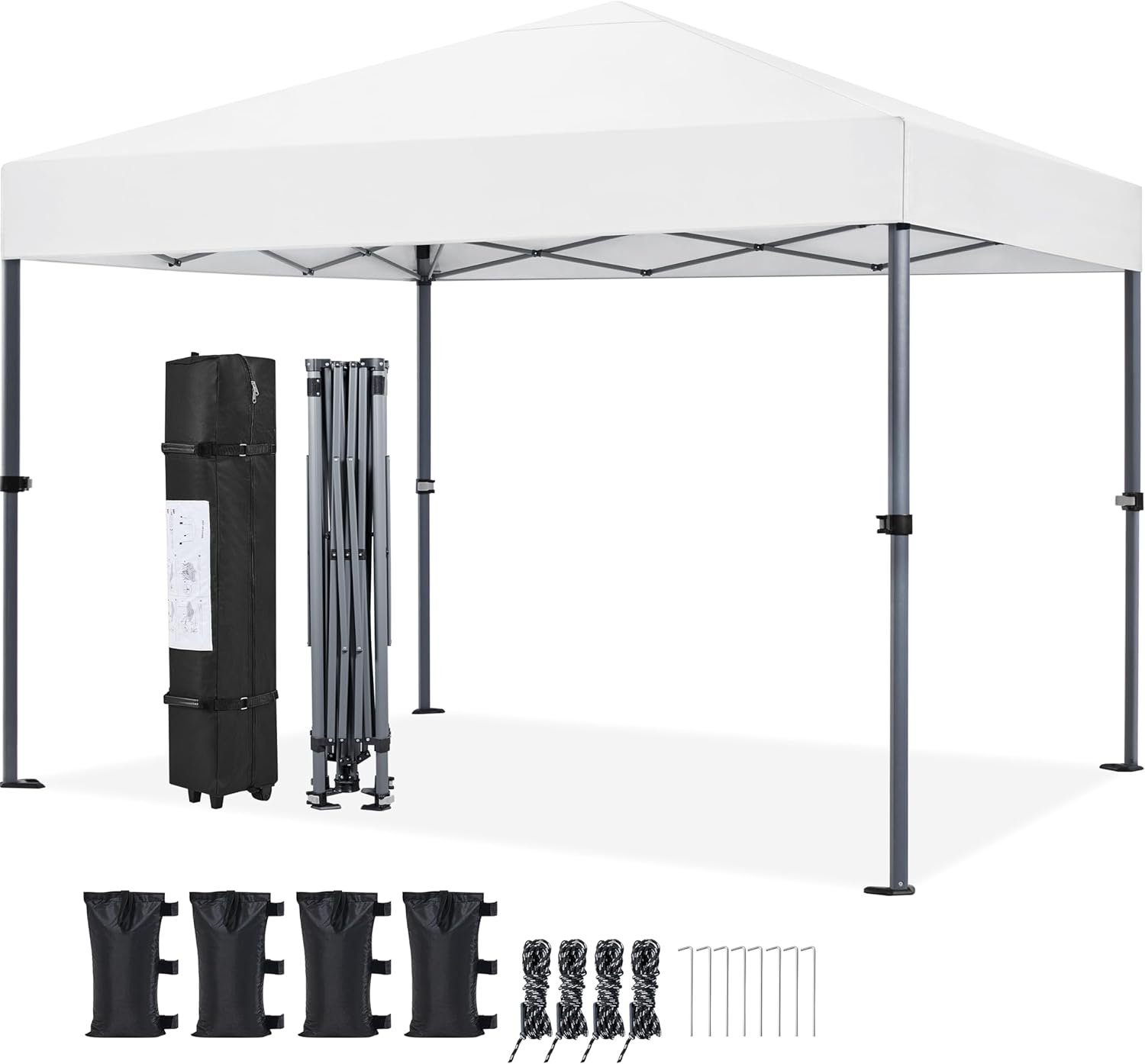 Yaheetech 10×10 Pop Up Canopy Easy Set-up Tent, Portable Outdoor Canopy Instant Tent, Commercial Gazebo with Wheeled Carry Bag & 4 Sandbags for Home, Party & Outdoor Activities, White
