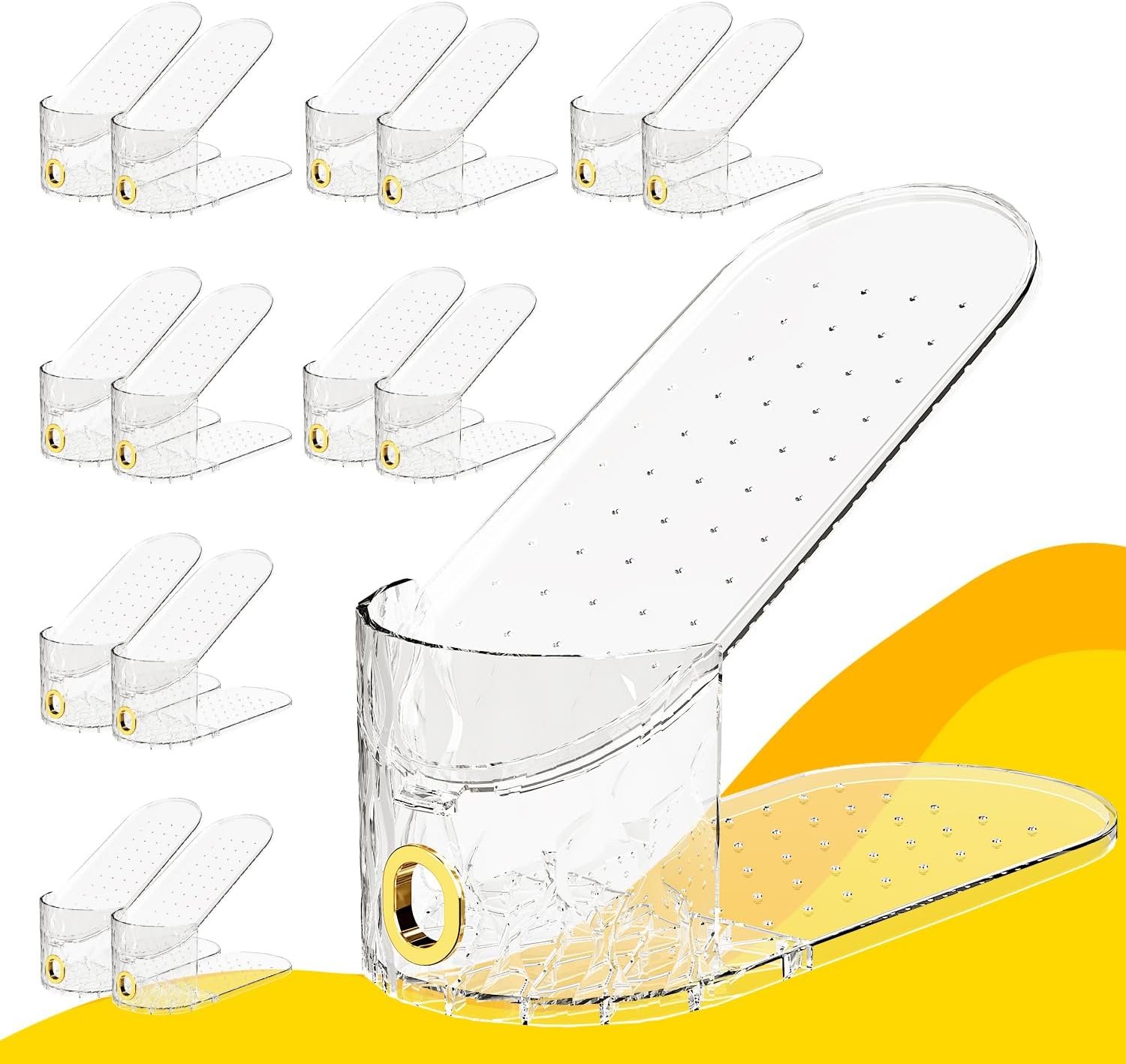 Shoe Slots Organizer, 15 Pack – Adjustable Shoe Stacker for Closet Storage, Clear Double Layer Space Saver, Durable and Stackable Shoe Holder for Sneakers Heels and Flat