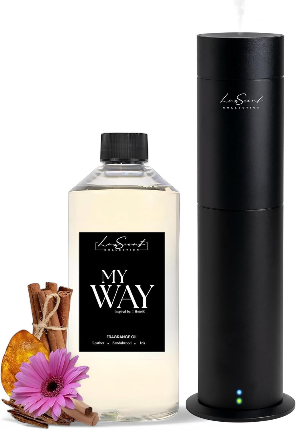 Aroma Scent Diffuser Starter Kit for Up to 1000SQ. FT. Coverage – 500ML Waterless Essential Oil Scent Included – Luxury Aroma Diffuser Ideal for Home, Office & Hotel (Black, My Way)