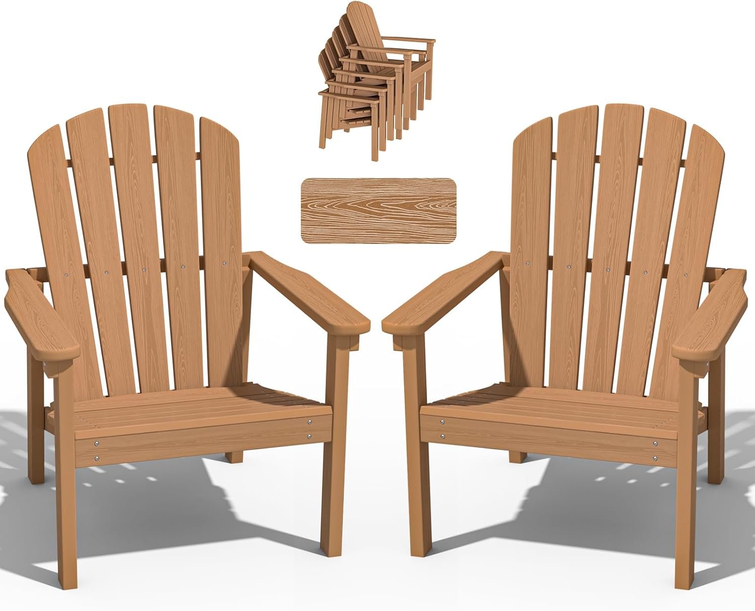 nevilywood Compact Stackable Adirondack Chairs Set of 2, 26.3″ Wide HDPE Outdoor Patio Chairs – Durable, Space-Saving Design for Porch, Lawn or Garden, Teak