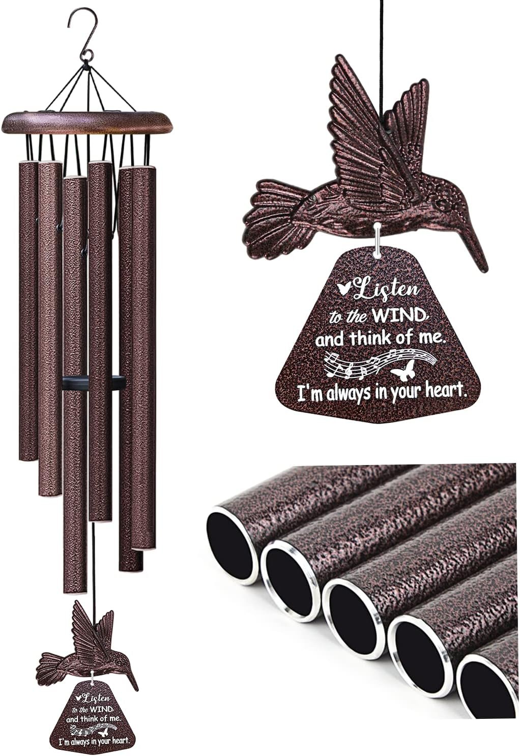 Sympathy Wind Chimes with Hummingbird Wind Spinner, Memorial Wind Chimes for Loss of Loved One Prime, Bereavement/Sympathy/Memorial Gift for Loss of Mother Father Husband Condolence Remembrance
