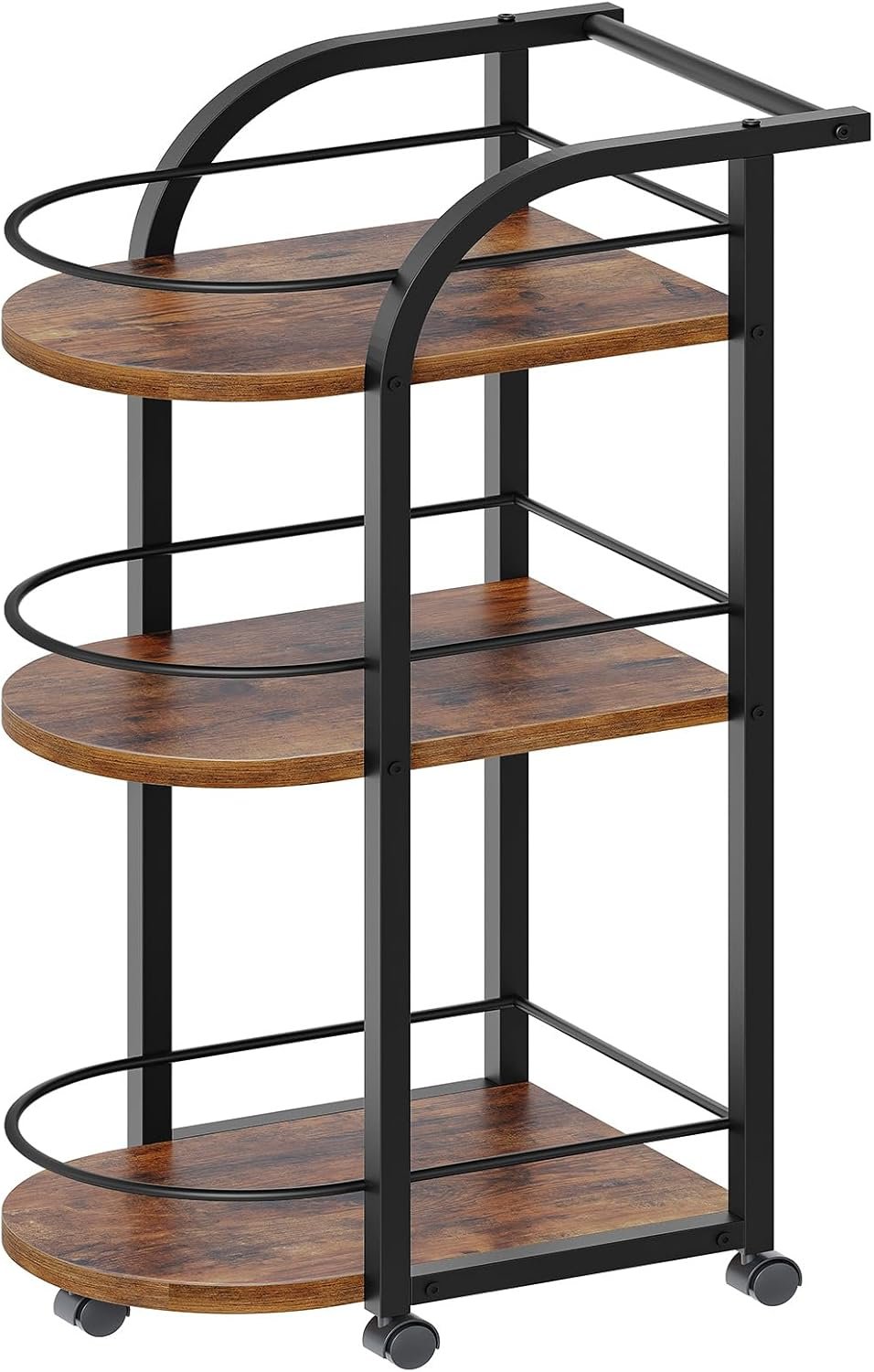 YATINEY 3-Tier Bar Cart, Home Bar Serving Cart with Fence and Wheels, for Dining Room, Living Room, Garden, Party, Rustic Brown and Black BC06BR