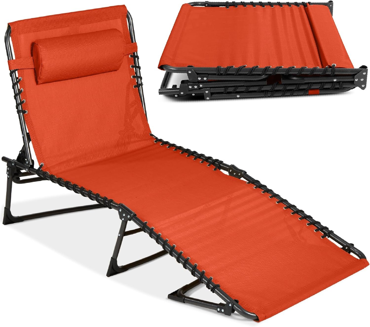 Best Choice Products Patio Chaise Lounge Chair, Portable Outdoor Folding Recliner for Lawn, w/ 8 Positions, Handles, 300lb Capacity – Burnt Orange