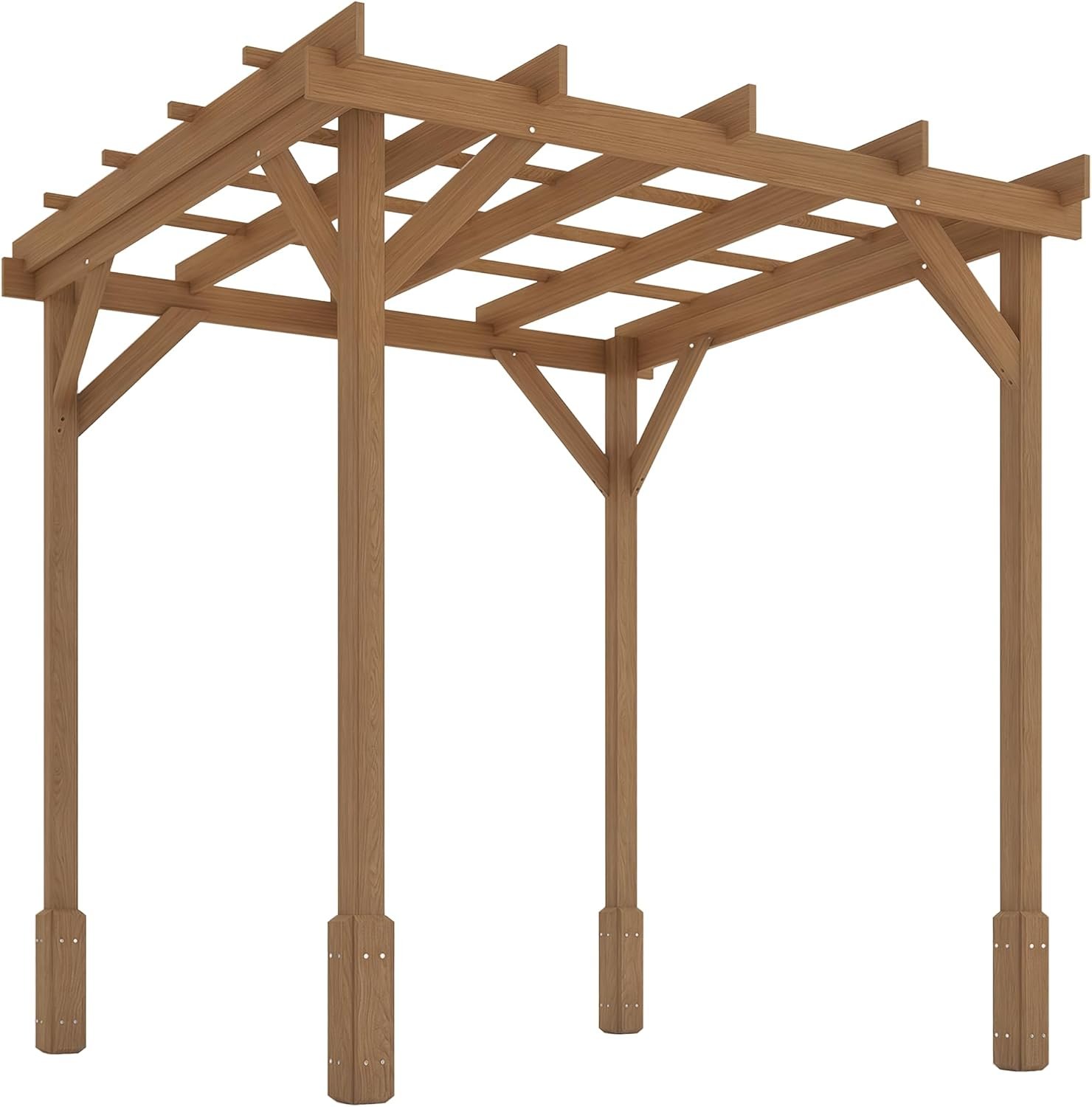 Outsunny 6.6′ x 6.6′ Outdoor Pergola with Stable Structure and Concrete Anchors, Wood Gazebo Grape Trellis for Climbing Plant Support, Garden, Patio, Backyard, Deck, Dark Brown