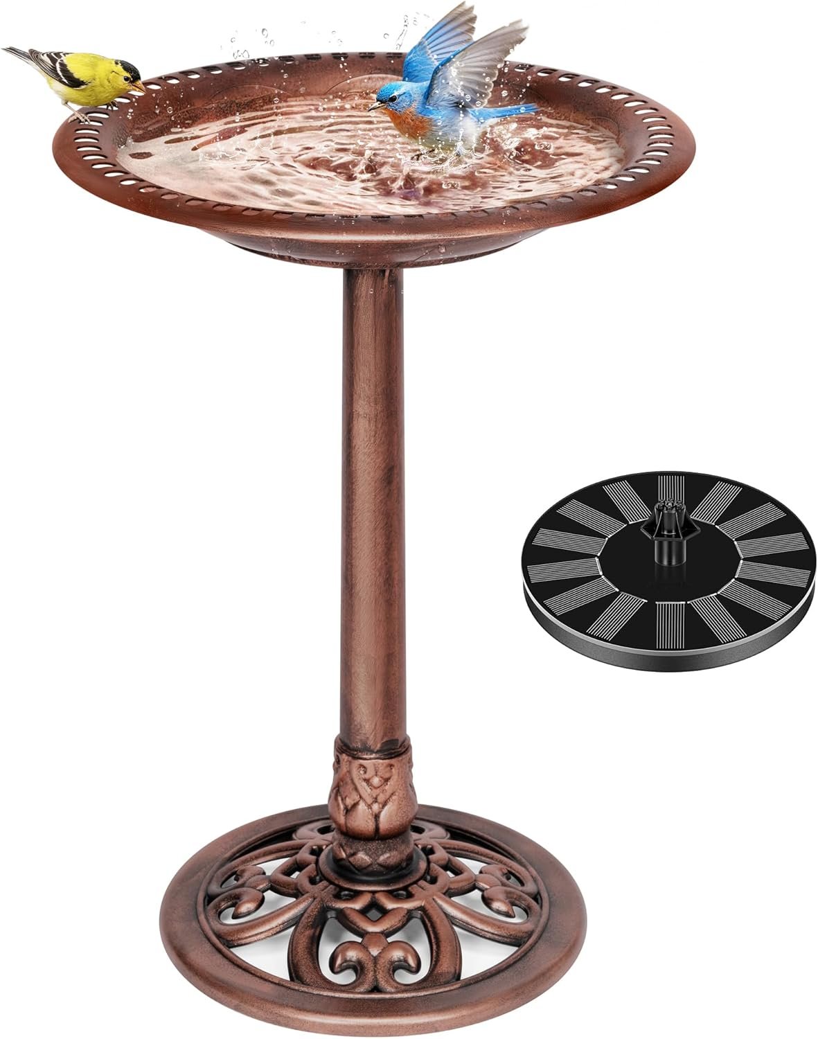 VIVOHOME Bird Bath with Solar Fountain for Outside, Polyresin Pedestal Bird Baths with Solar Powered Pump for Outdoor, Garden, Weather-Resistant Birdbaths with 20″ Bowl, Bronze