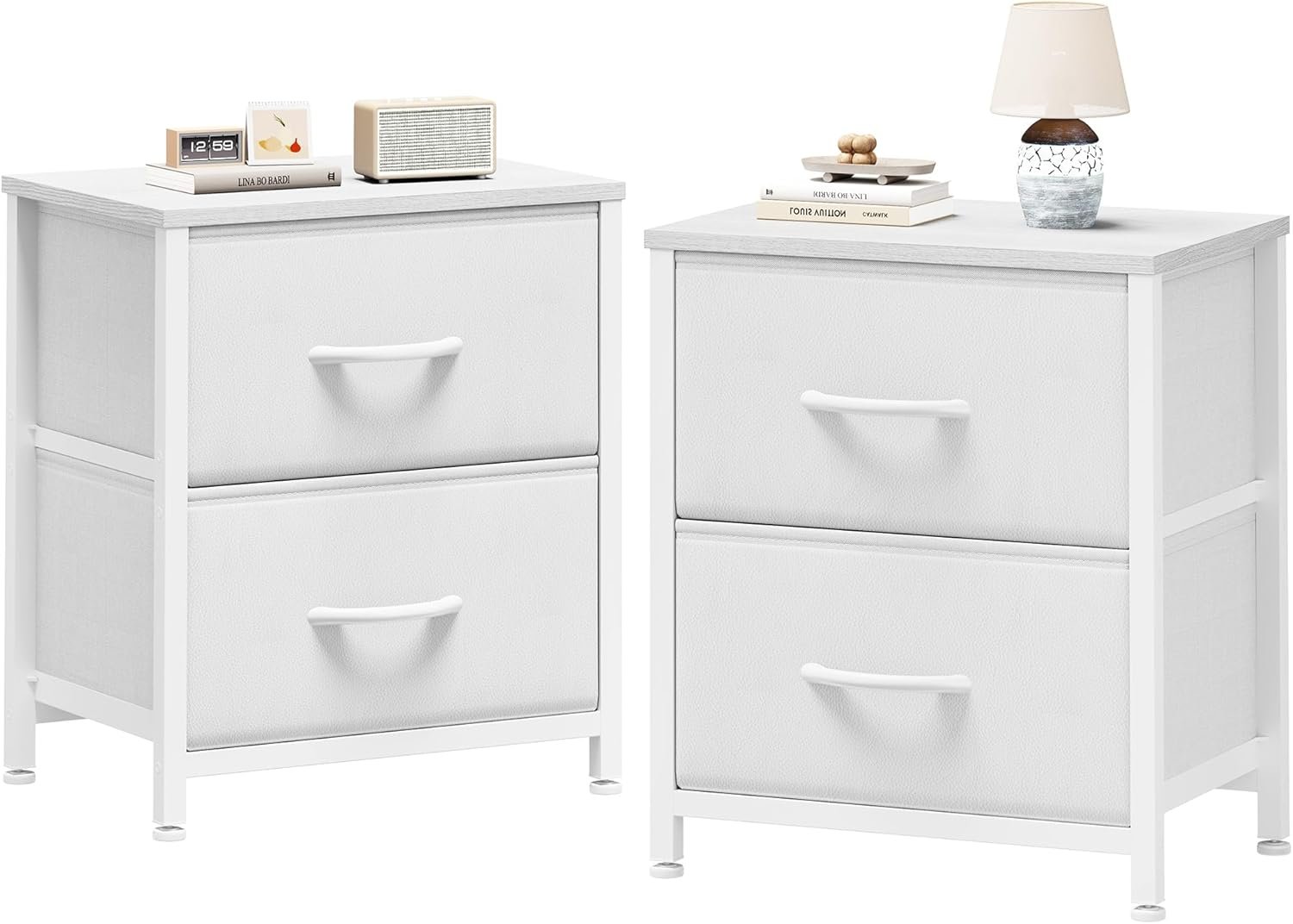 Sweetcrispy Nightstand Set of 2 with 2 Storage Drawers, 20″ Height Small Bed Side Furniture End Table, Wooden Top Fabric Cabinet Kids Mini Dresser for Bedroom, Closet, Entryway, College Dorm