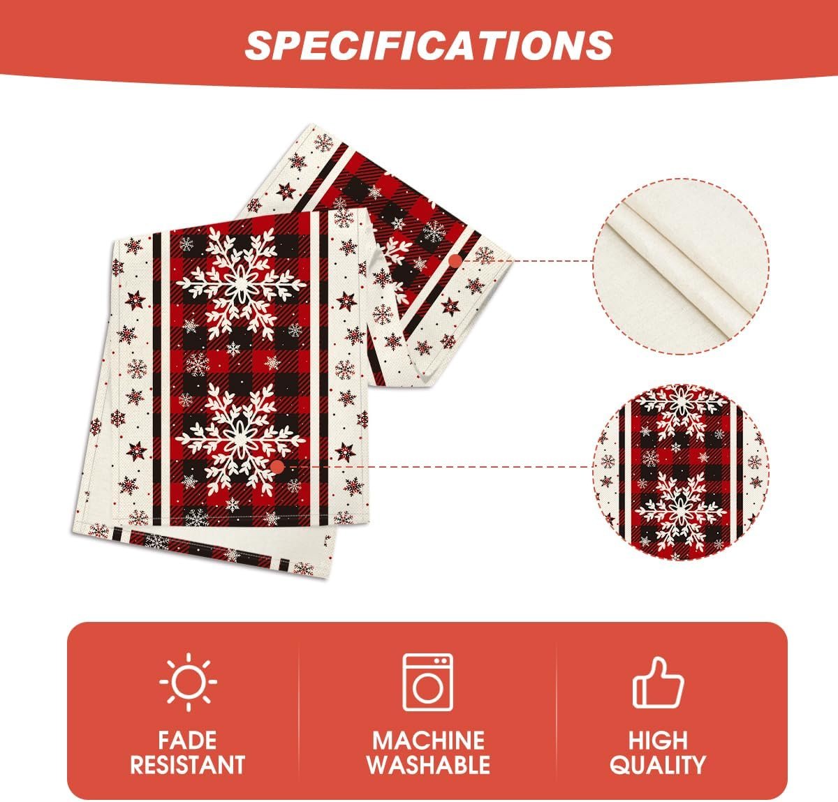 Buffalo Plaid Snowflakes Christmas Table Runner, Seasonal Winter Kitchen Dining Table Decoration for Home Party Decor 13×72 Inch