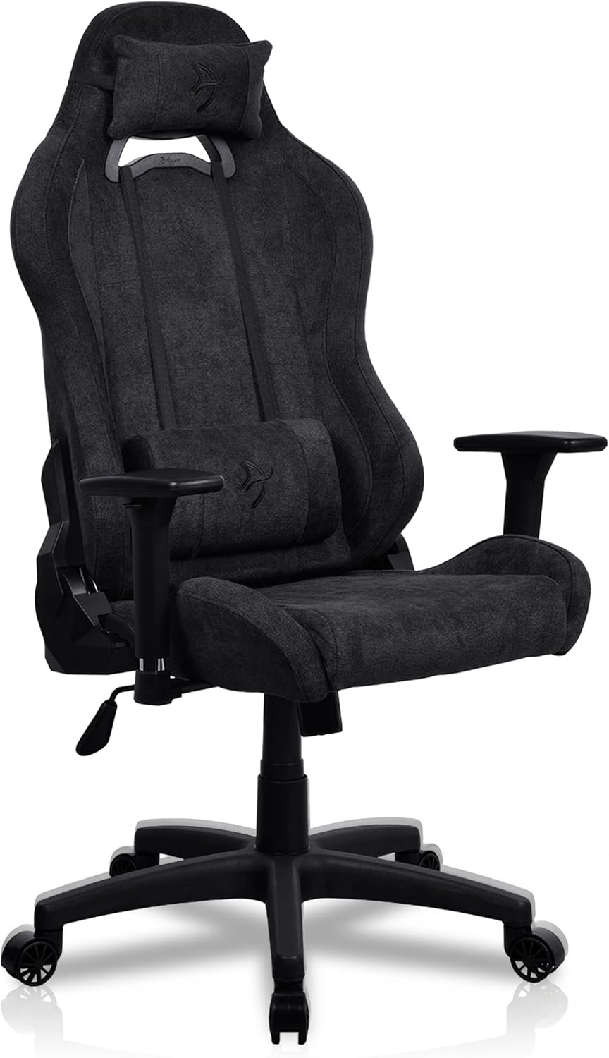 Arozzi Torretta Gaming Chair – Soft Fabric Ergonomic Gaming Chair for Adults Adjustable Backrest with Neck & Lumbar Pillows – Swedish Design Home Office Setup Professional Computer Chairs, Pure Black