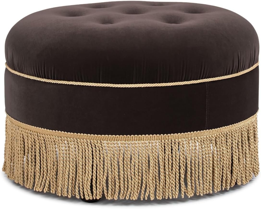 Jennifer Taylor Home Yolanda 24″ Round Upholstered Accent Ottoman, Deep Brown Performance Velvet