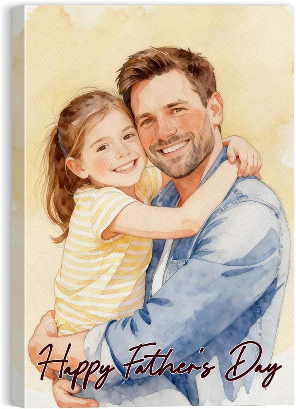 Ultragifta Personalized Fathers Day Gift for Dad, Custom Watercolor Canvas Prints with Your Photos, Customized Family Portrait Wall Art Picture Gifts for Grandpa Men Husband